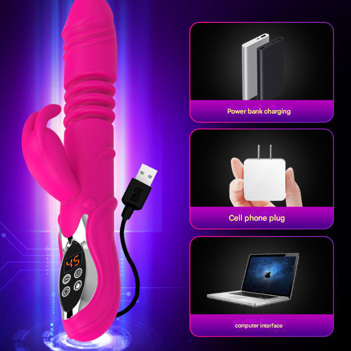 (Purple)Ultimate G-Spot & Clitoral Rabbit Vibrator - Telescopic, Heated, Rotating
