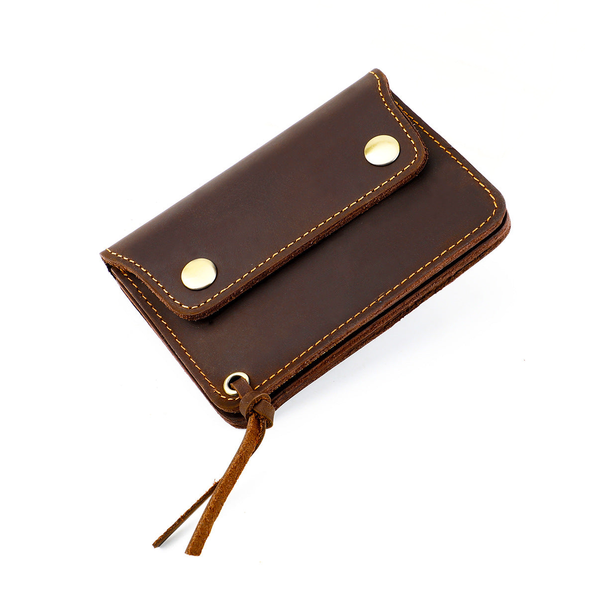 Coffee Vintage Handmade Crazy Horse Leather Wallet - Compact Card Holder &amp; Zippered Coin Purse with Snap Closure