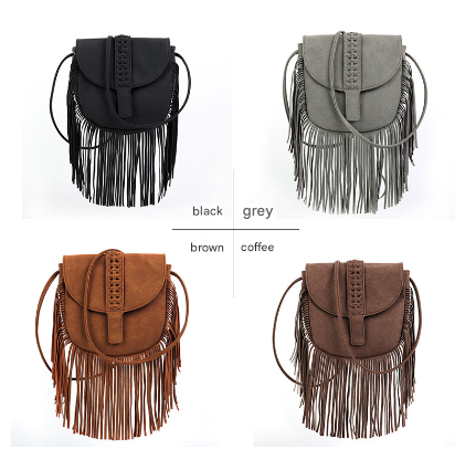 Brown Chic Bohemian Fringe Crossbody Bag - Suede-Look PU Leather with Braided Detail & Adjustable Strap