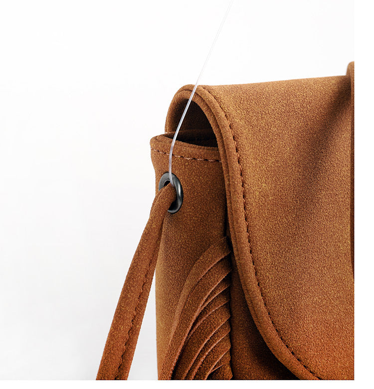 Brown Chic Bohemian Fringe Crossbody Bag - Suede-Look PU Leather with Braided Detail & Adjustable Strap