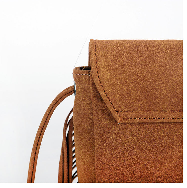 Brown Chic Bohemian Fringe Crossbody Bag - Suede-Look PU Leather with Braided Detail & Adjustable Strap