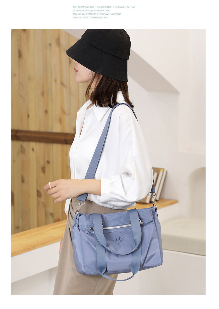 Blue Versatile Water-Repellent Nylon Tote Bag - Lightweight Multi-Pocket Shoulder & Crossbody Handbag