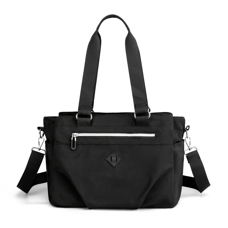 Black Versatile Water-Repellent Nylon Tote Bag - Lightweight Multi-Pocket Shoulder &amp; Crossbody Handbag