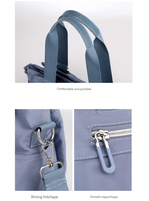 Light Purple Versatile Water-Repellent Nylon Tote Bag - Lightweight Multi-Pocket Shoulder & Crossbody Handbag