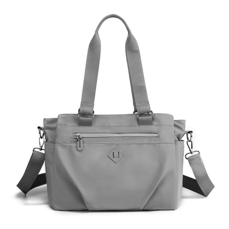 Grey Versatile Water-Repellent Nylon Tote Bag - Lightweight Multi-Pocket Shoulder &amp; Crossbody Handbag