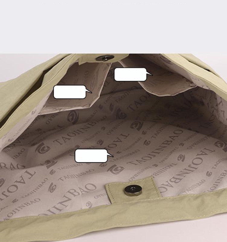 Khaki Chic Lightweight Nylon Drawstring Tote Bag - Multi-Pocket Casual Shoulder & Crossbody