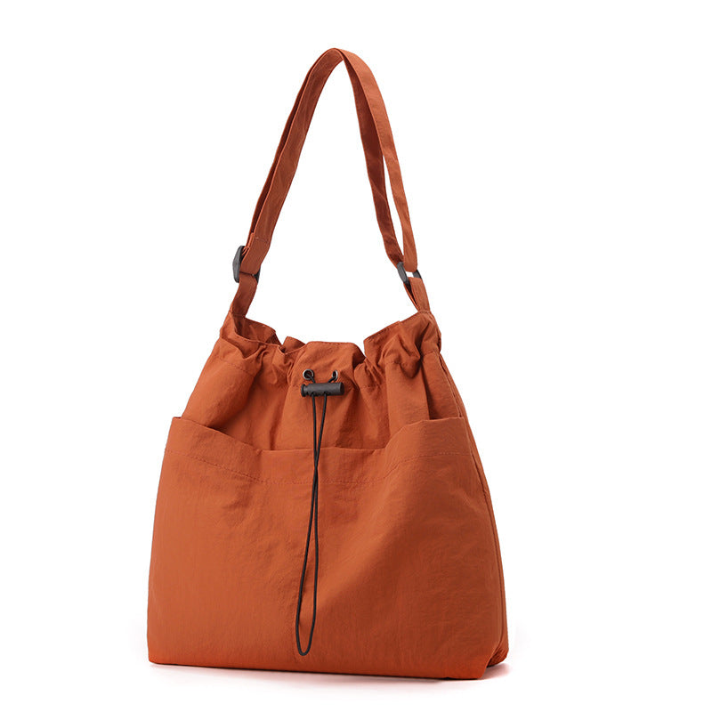Orange Chic Lightweight Nylon Drawstring Tote Bag - Multi-Pocket Casual Shoulder &amp; Crossbody