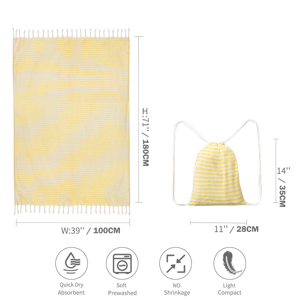 Yellow Chic Lightweight Nylon Drawstring Tote Bag - Multi-Pocket Casual Shoulder &amp; Crossbody