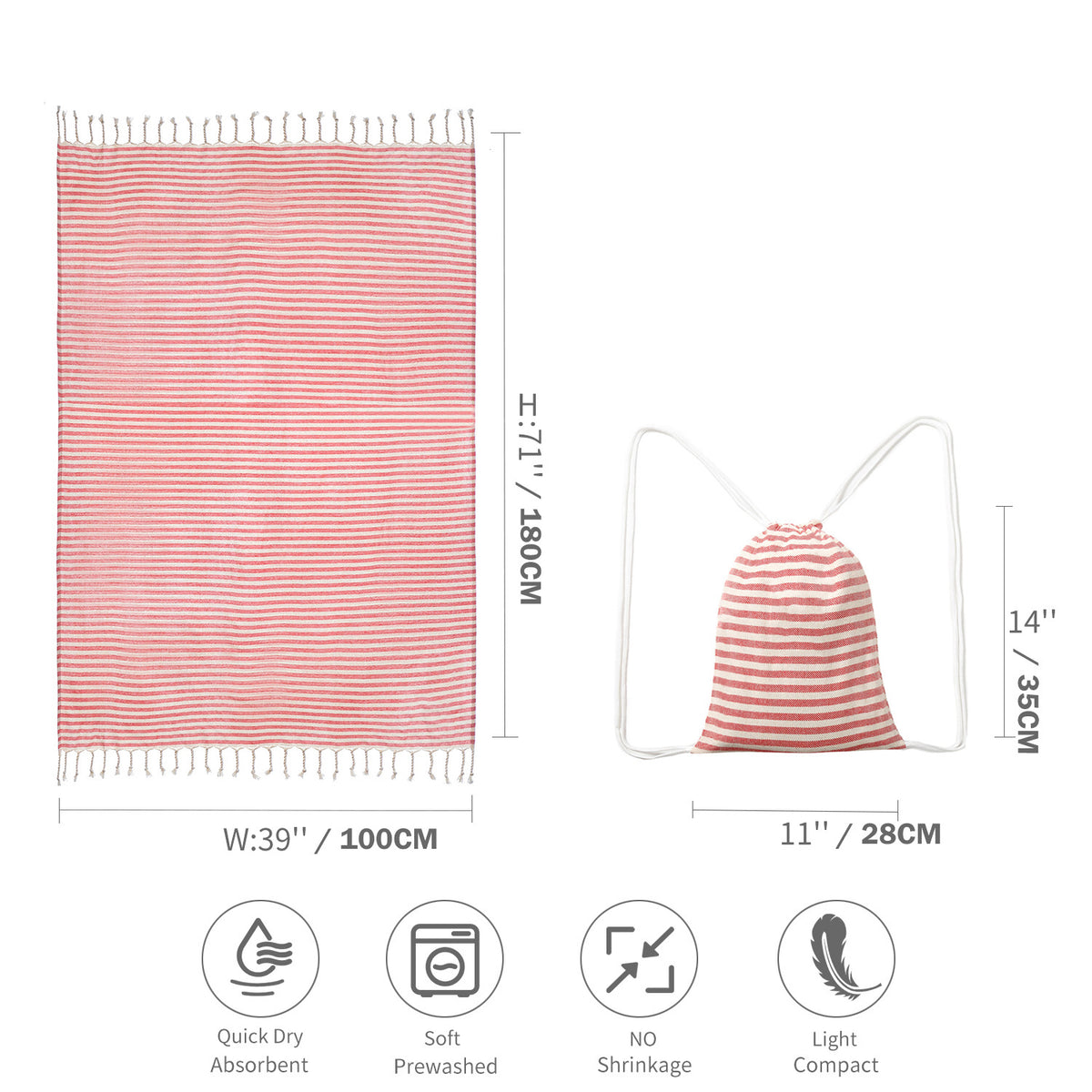 Red Chic Lightweight Nylon Drawstring Tote Bag - Multi-Pocket Casual Shoulder &amp; Crossbody