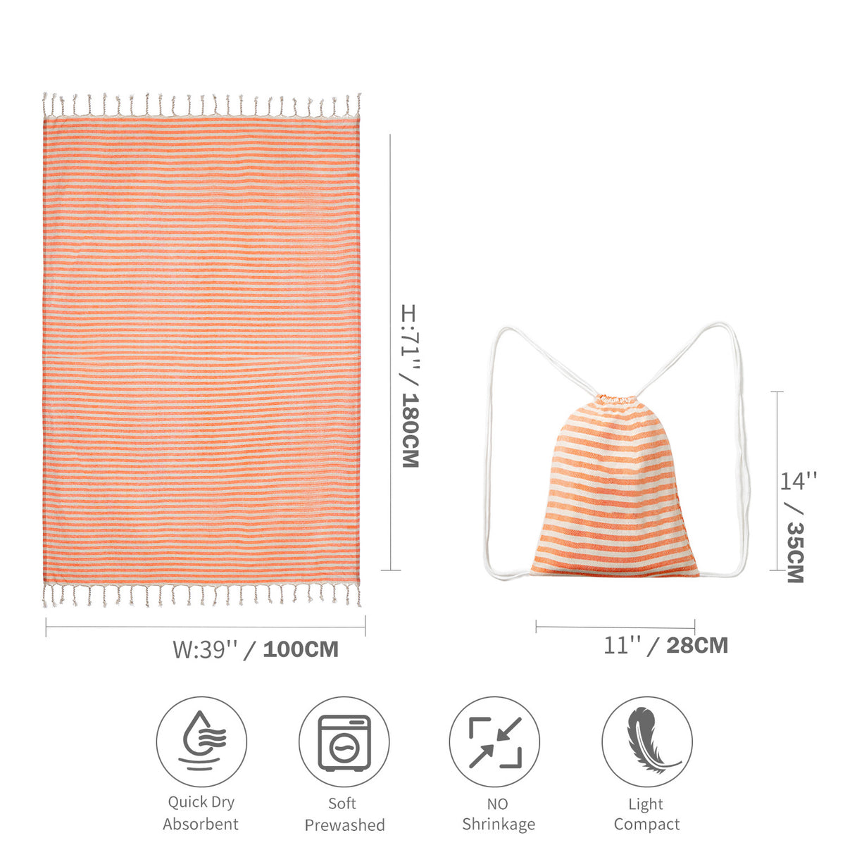 Orange Chic Lightweight Nylon Drawstring Tote Bag - Multi-Pocket Casual Shoulder &amp; Crossbody