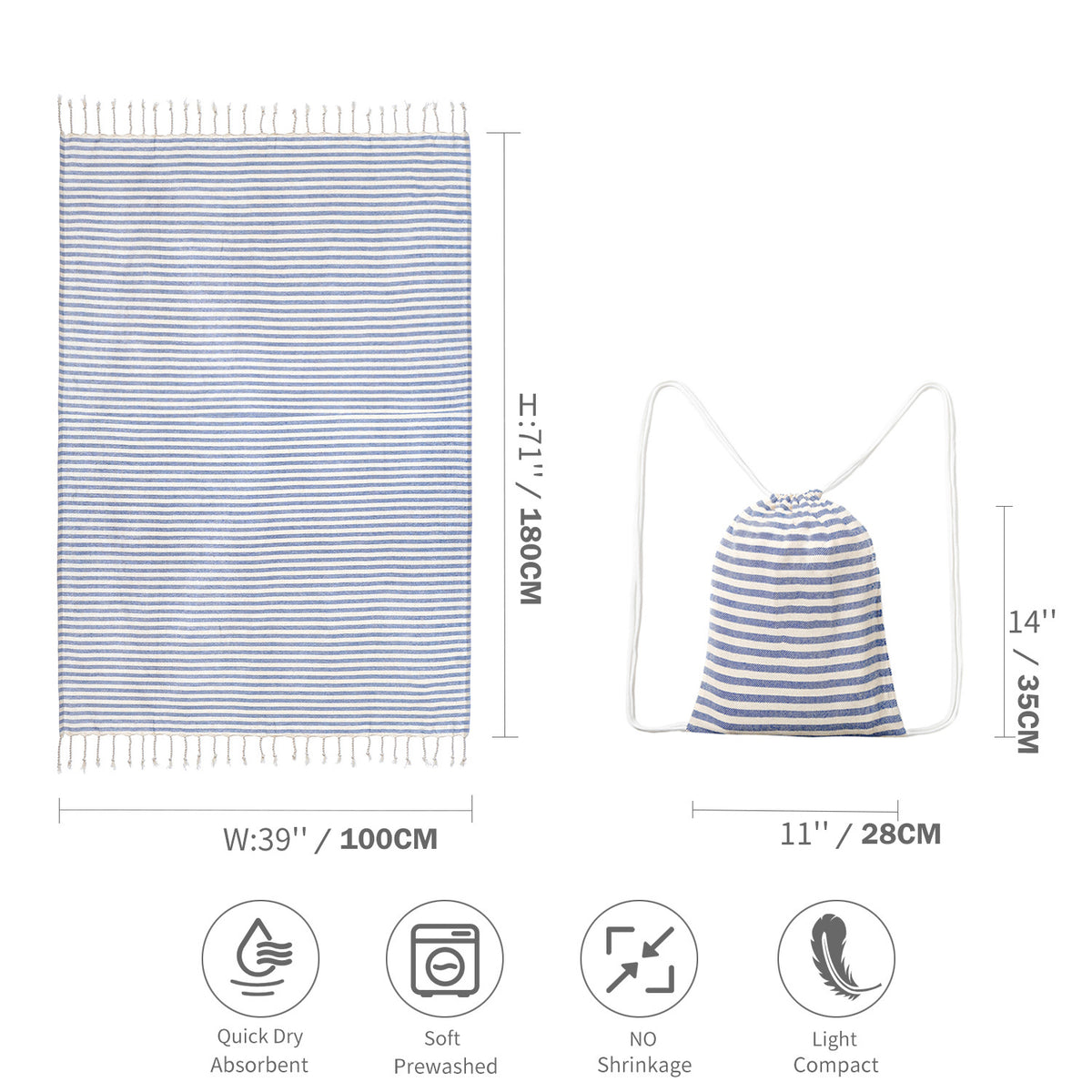 Blue Chic Lightweight Nylon Drawstring Tote Bag - Multi-Pocket Casual Shoulder &amp; Crossbody