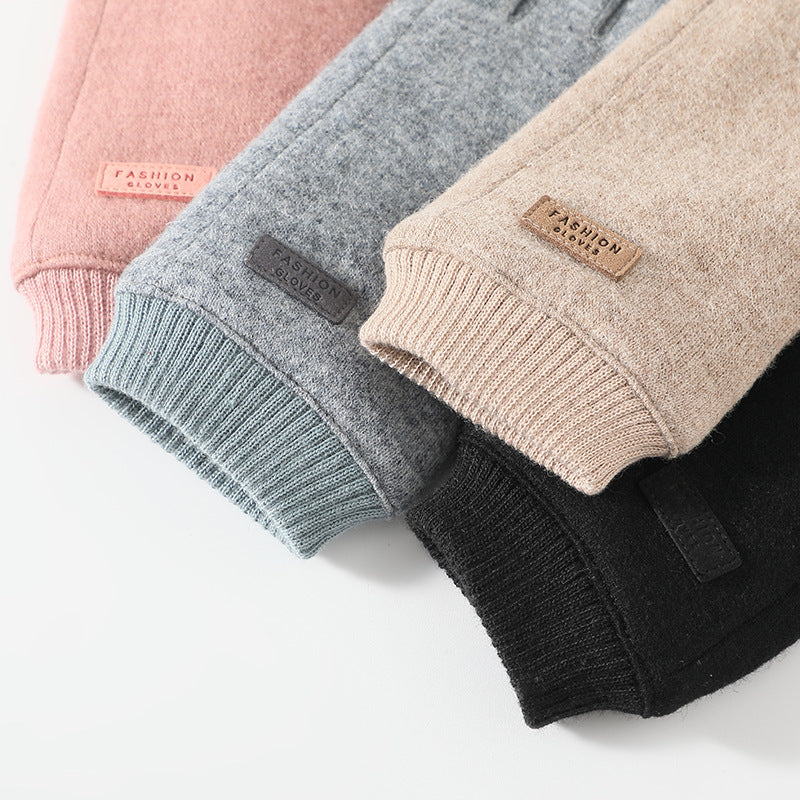 Beige Elegant Women's Wool Blend Winter Gloves - Cozy Fleece-Lined Touchscreen Warmth