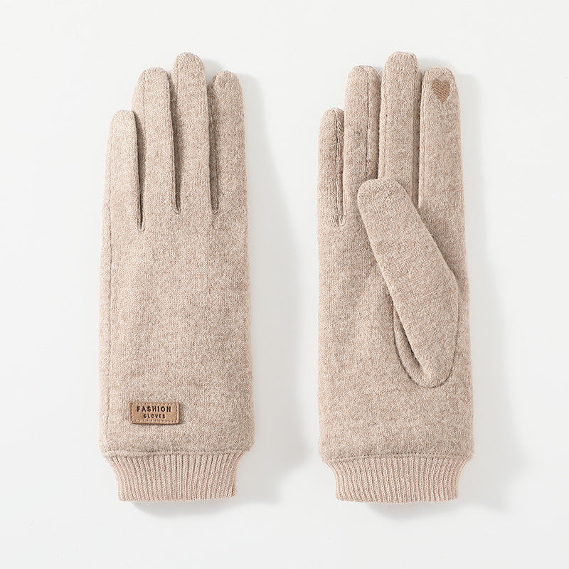 Beige Elegant Women's Wool Blend Winter Gloves - Cozy Fleece-Lined Touchscreen Warmth