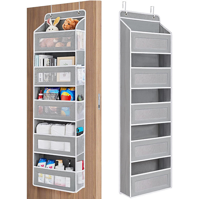 Grey Heavy Duty 5-Tier Over-The-Door Hanging Organizer - Space-Saving Storage with Clear Windows &amp; Mesh Pockets