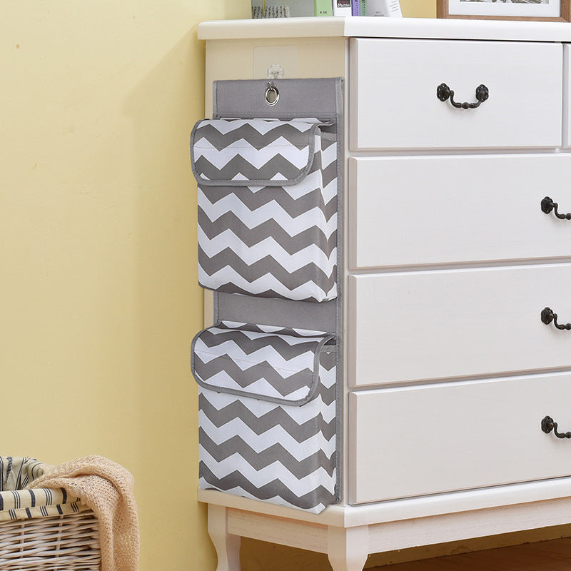 Grey And White Chic Chevron 2-Pocket Hanging Storage Organizer with Lids - Waterproof Oxford Cloth Wall &amp; Door Mount