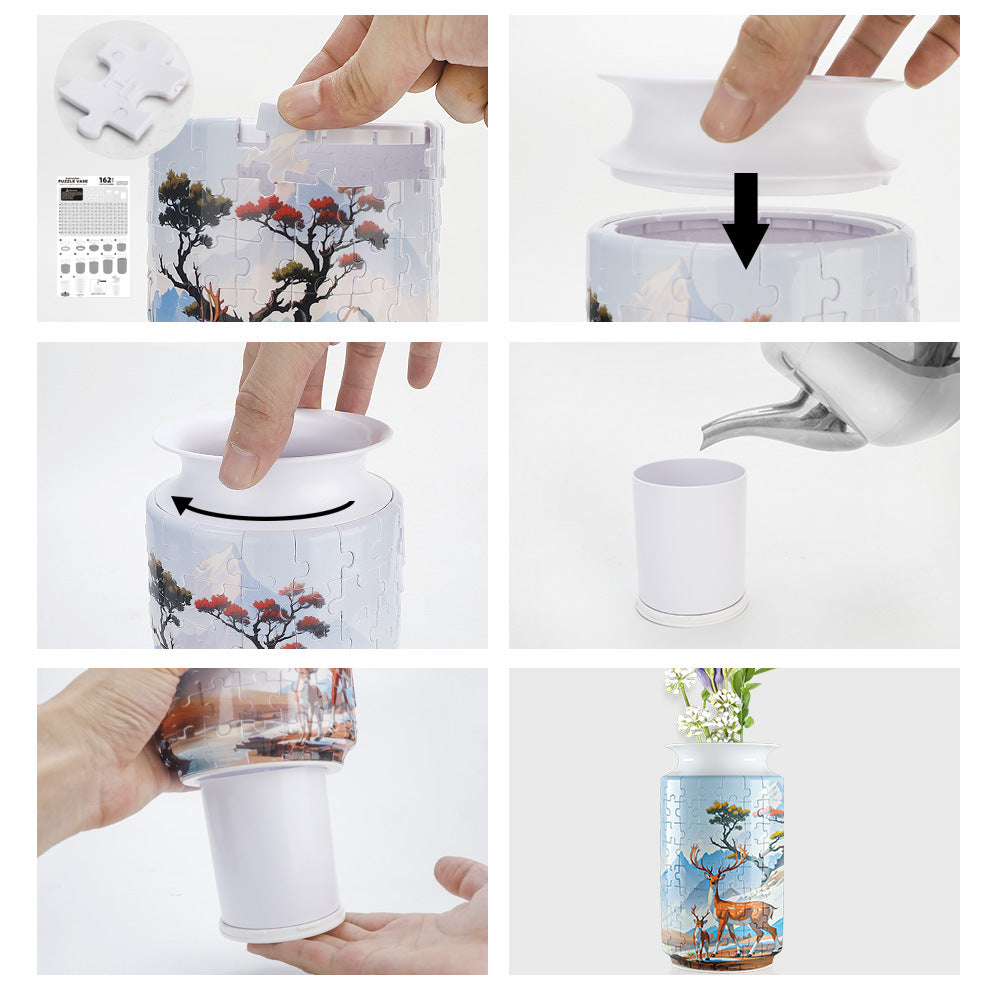 Colorful Style 1 DIY 3D Puzzle Vase - Creative Jigsaw Flower Holder with Waterproof Liner - Decorative Home Accent & Unique Gift