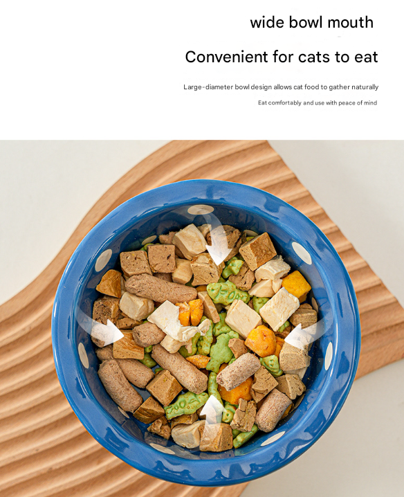 Red Adorable Mushroom Ceramic Elevated Cat Bowl - Anti-Vomiting & Spine Protecting Pet Feeder with Polka Dots