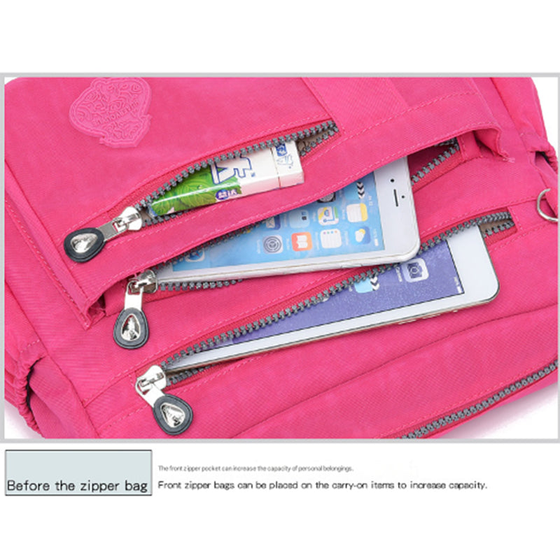 Black Versatile Womens Nylon Water-Repellent Crossbody Shoulder Bag Set with Matching Clutch Pouch - Lightweight & Multi-Pocket