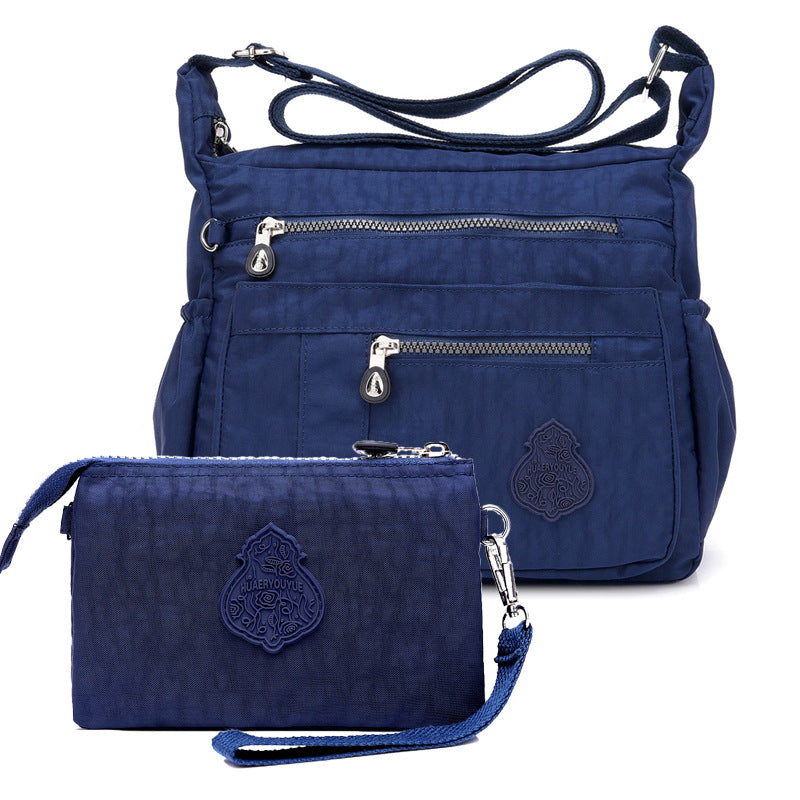 Dark Blue Versatile Womens Nylon Water-Repellent Crossbody Shoulder Bag Set with Matching Clutch Pouch - Lightweight &amp; Multi-Pocket