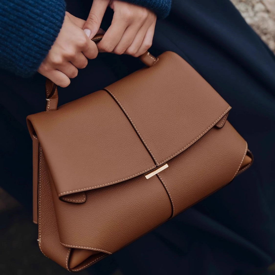 Brown Elegant Womens Genuine Cowhide Leather Top Handle Satchel - Chic Flap Crossbody Shoulder Bag