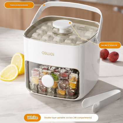 White Innovative Press-Release Ice Cube Maker - Dual Layer Trays &amp; Storage Bin (48 Cubes)