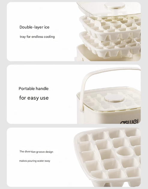 White Innovative Press-Release Ice Cube Maker - Dual Layer Trays & Storage Bin (48 Cubes)
