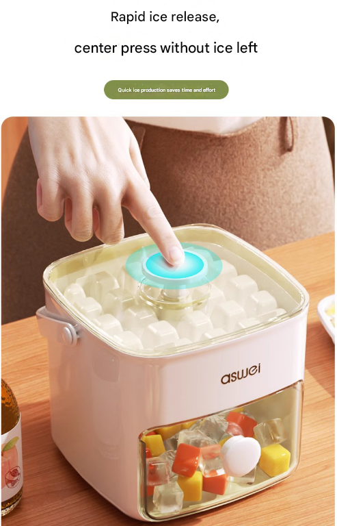 Blue Innovative Press-Release Ice Cube Maker - Dual Layer Trays & Storage Bin (48 Cubes)