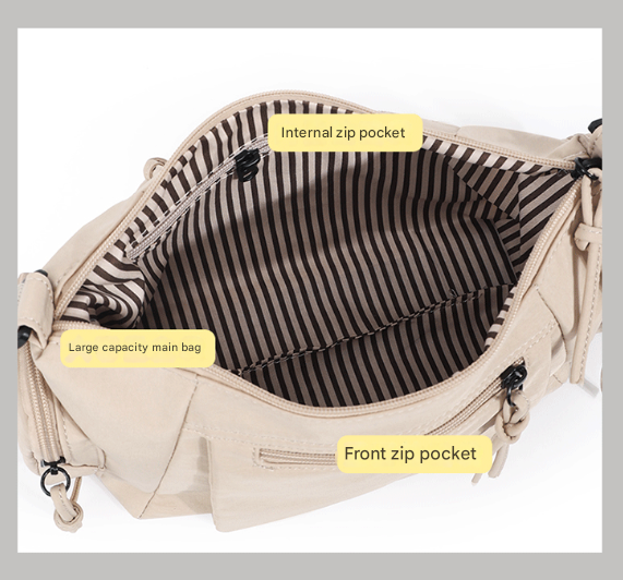 Beige Chic Lightweight Multi-Pocket Oxford Crossbody Bag - Waterproof Retro Shoulder Bag for Women