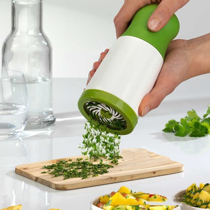 2 Pcs Green and White Manual Rotary Herb Grinder &amp; Spice Mill - Effortless Mincing with Stainless Steel Blades for Fresh Herbs, Garlic &amp; Spices