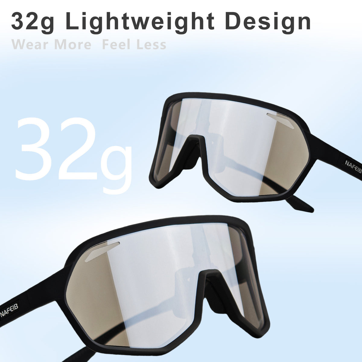 Black frame and photochromic silver lenses Photochromic Cycling Sunglasses - Lightweight TR90 Frame, HD Vision for Road Biking & Running