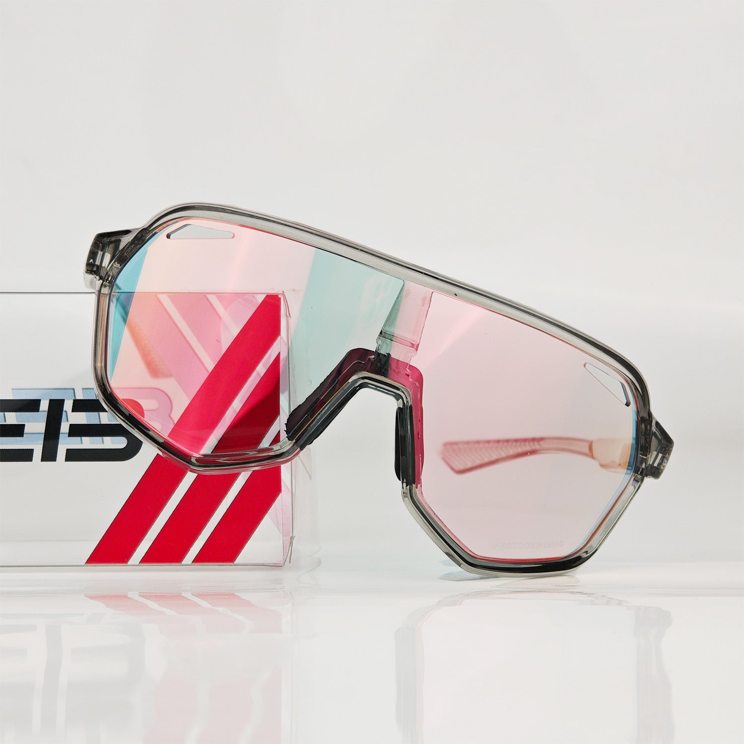 Black frame and photochromic silver lenses Photochromic Cycling Sunglasses - Lightweight TR90 Frame, HD Vision for Road Biking & Running