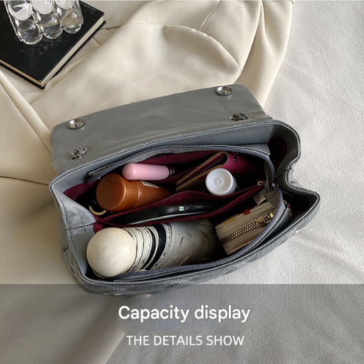 Grey Chic Quilted Crossbody Bag for Women - PU Leather Diamond Pattern Chain Strap Shoulder Purse with Elegant Clasp