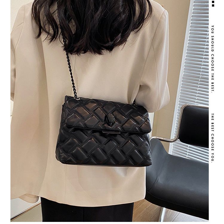 Grey Chic Quilted Crossbody Bag for Women - PU Leather Diamond Pattern Chain Strap Shoulder Purse with Elegant Clasp