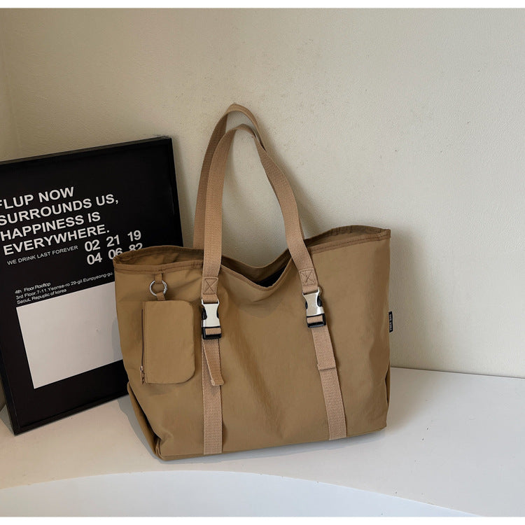 Khaki Women&#39;s Large Capacity Nylon Tote Bag - Stylish Casual Shoulder &amp; Crossbody Bag with Detachable Pouch
