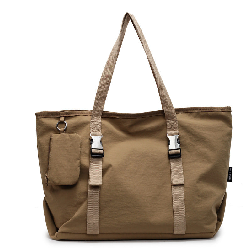 Khaki Women's Large Capacity Nylon Tote Bag - Stylish Casual Shoulder & Crossbody Bag with Detachable Pouch
