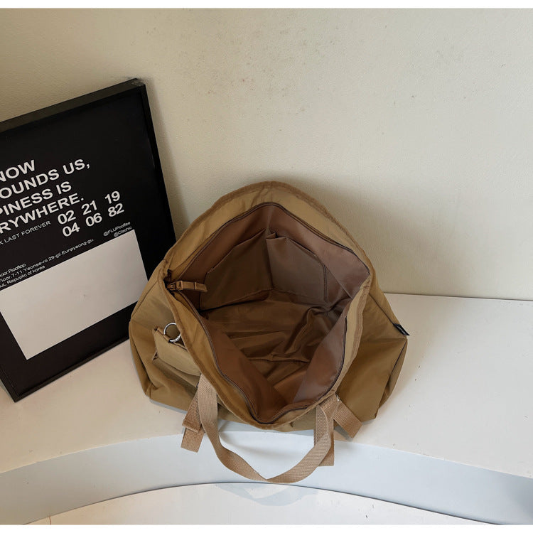 Khaki Women's Large Capacity Nylon Tote Bag - Stylish Casual Shoulder & Crossbody Bag with Detachable Pouch