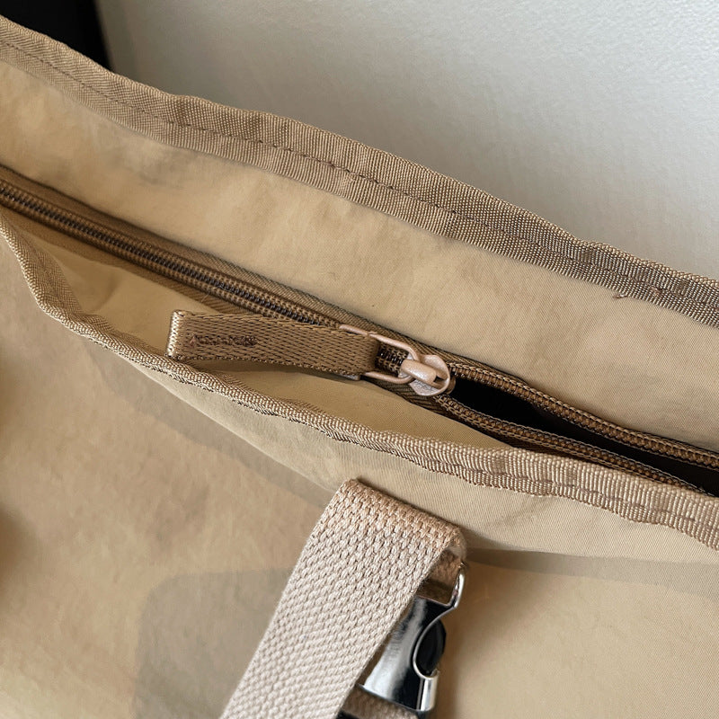 Khaki Women's Large Capacity Nylon Tote Bag - Stylish Casual Shoulder & Crossbody Bag with Detachable Pouch