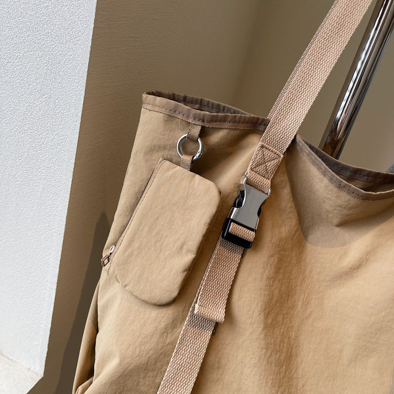 Khaki Women's Large Capacity Nylon Tote Bag - Stylish Casual Shoulder & Crossbody Bag with Detachable Pouch