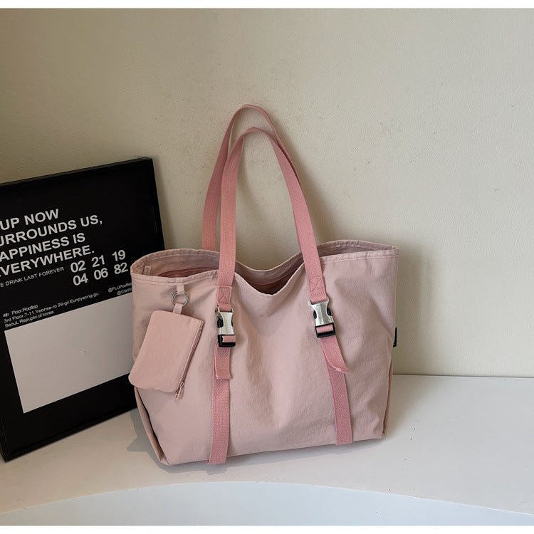 Pink Women&#39;s Large Capacity Nylon Tote Bag - Stylish Casual Shoulder &amp; Crossbody Bag with Detachable Pouch