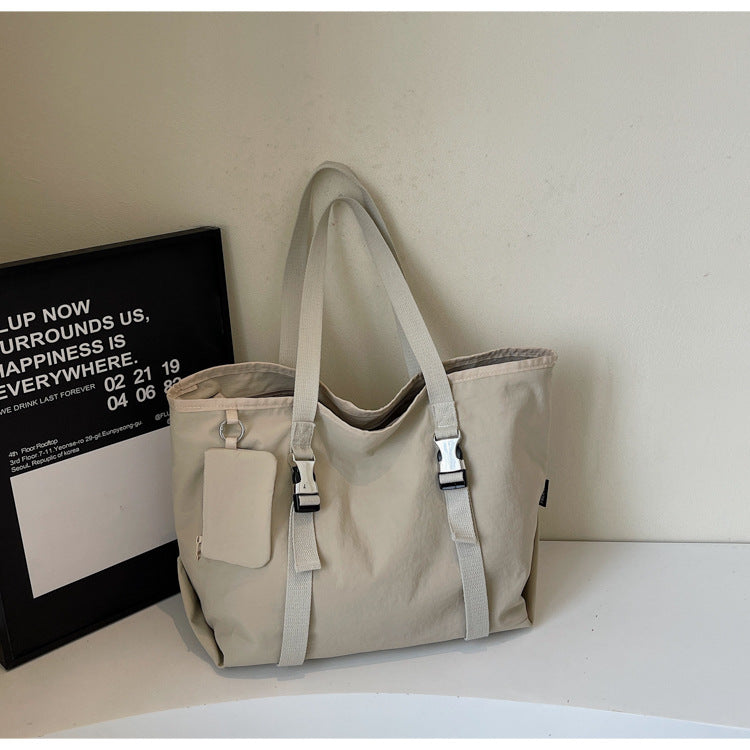 Beige Women&#39;s Large Capacity Nylon Tote Bag - Stylish Casual Shoulder &amp; Crossbody Bag with Detachable Pouch