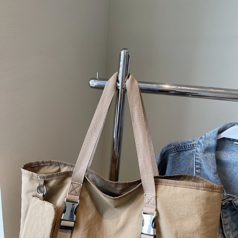 Beige Women's Large Capacity Nylon Tote Bag - Stylish Casual Shoulder & Crossbody Bag with Detachable Pouch