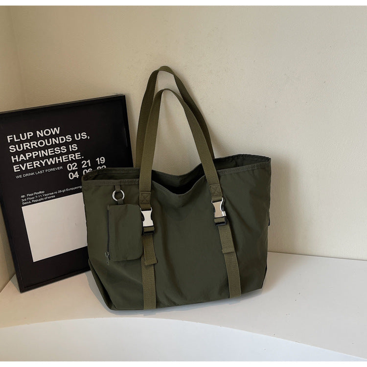 Green Women&#39;s Large Capacity Nylon Tote Bag - Stylish Casual Shoulder &amp; Crossbody Bag with Detachable Pouch