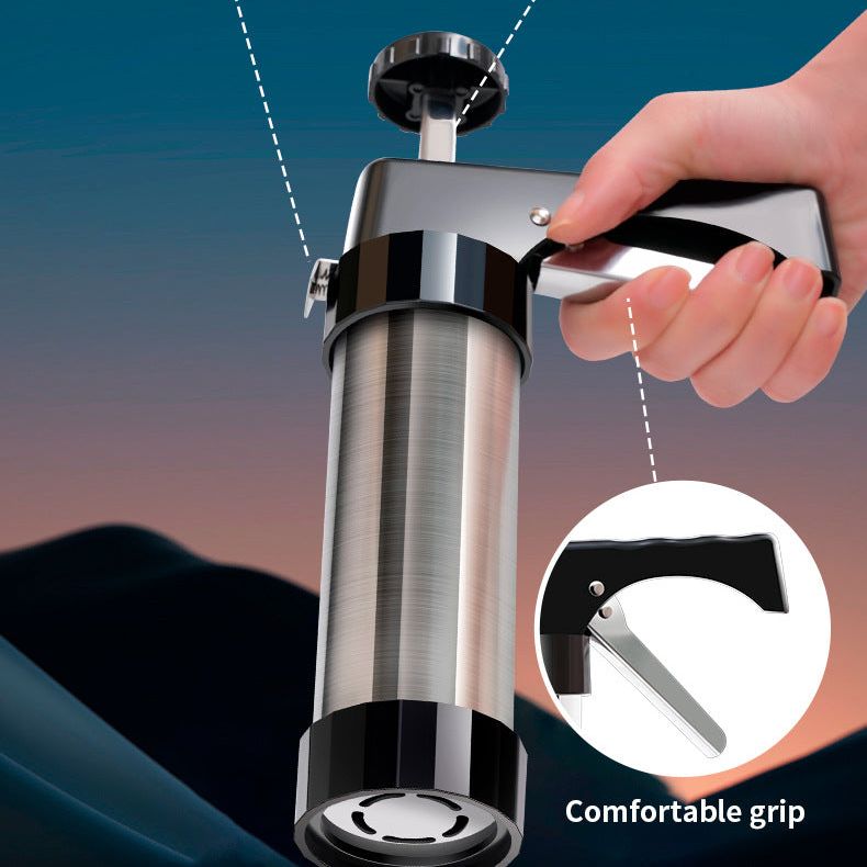 Silver and Black Stainless Steel Cookie Press Gun Kit - Biscuit Maker & Icing Decorating Set with 13 Discs & 8 Nozzles