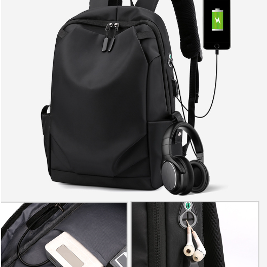 Black Modern Anti-Theft Laptop Backpack with USB Charging Port - Water-Repellent Travel & Business Bag for 15.6 Inch Laptops