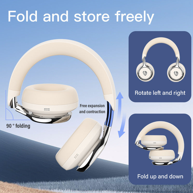Beige Premium Wireless ANC Headphones - Bluetooth 5.4, 32H Playtime, Foldable Over-Ear Design, Comfort Earpads for Travel & Gaming