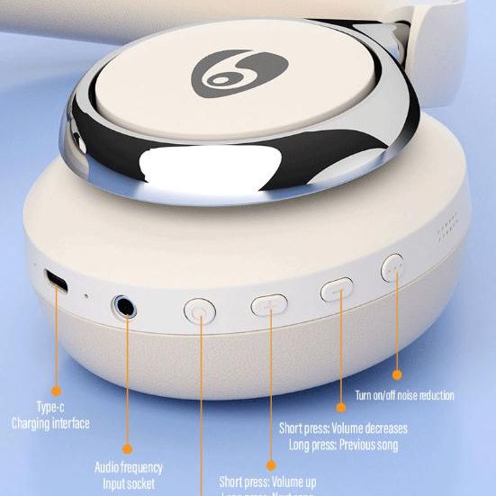 Beige Premium Wireless ANC Headphones - Bluetooth 5.4, 32H Playtime, Foldable Over-Ear Design, Comfort Earpads for Travel & Gaming