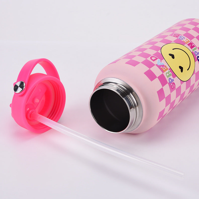 Style 9B Black Vibrant Fun Print 1L Stainless Steel Insulated Water Bottle - 32oz Large Capacity with Straw Lid & Carry Handle - BPA-Free