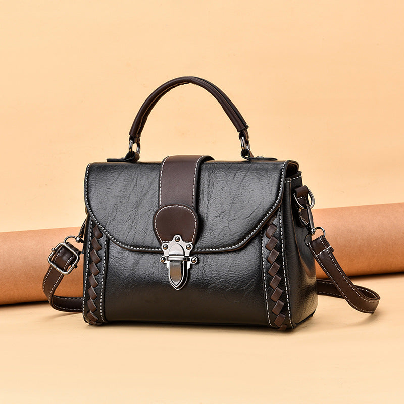 Black Elegant Women's PU Leather Top Handle Satchel - Versatile Crossbody Bag with Classic Clasp &amp; Braided Detail