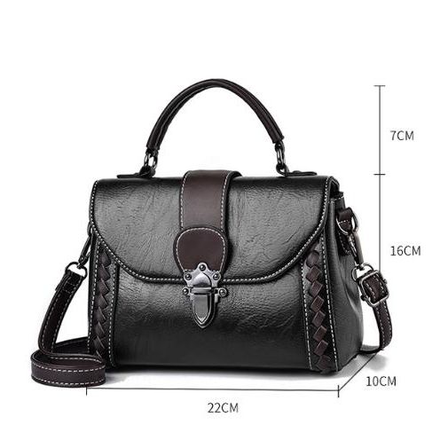 Black Elegant Women's PU Leather Top Handle Satchel - Versatile Crossbody Bag with Classic Clasp & Braided Detail