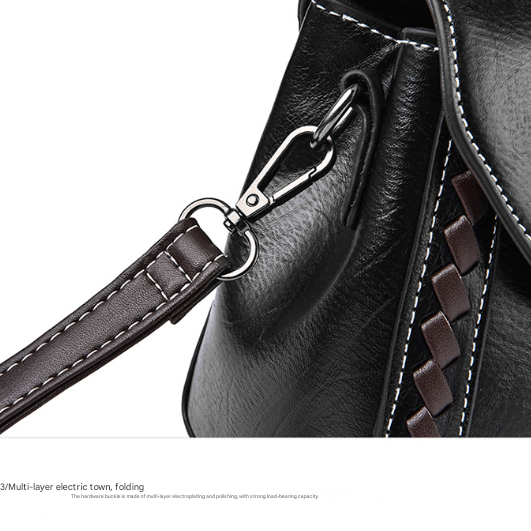 Black Elegant Women's PU Leather Top Handle Satchel - Versatile Crossbody Bag with Classic Clasp & Braided Detail